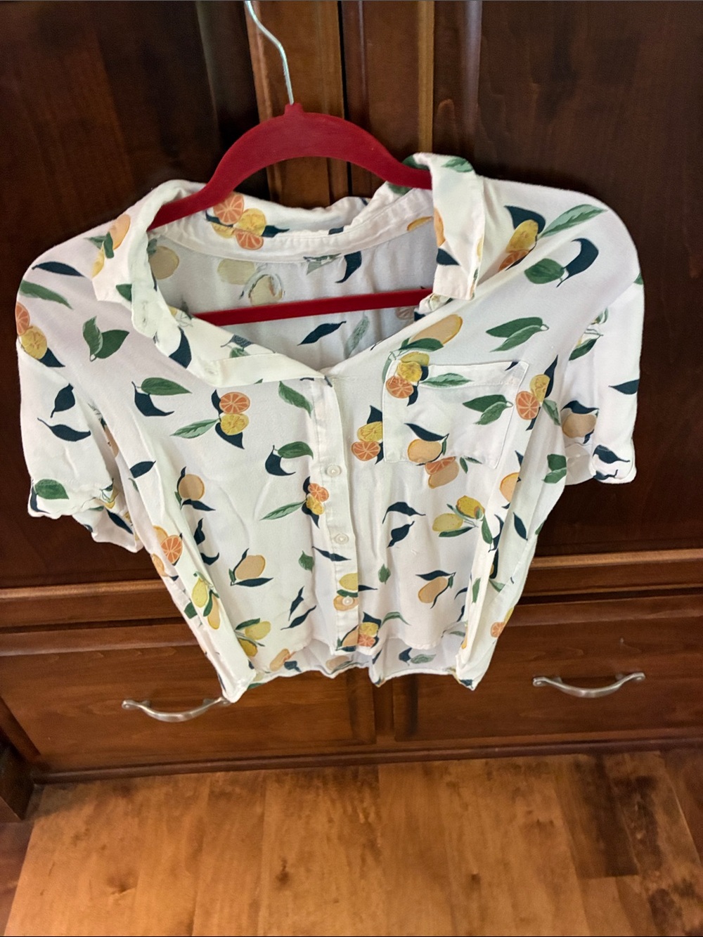White Lemon Print Button-Up Women's Shirt